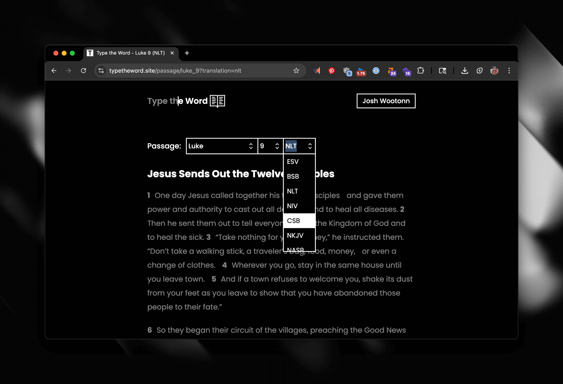 Screenshot of the new translation selector