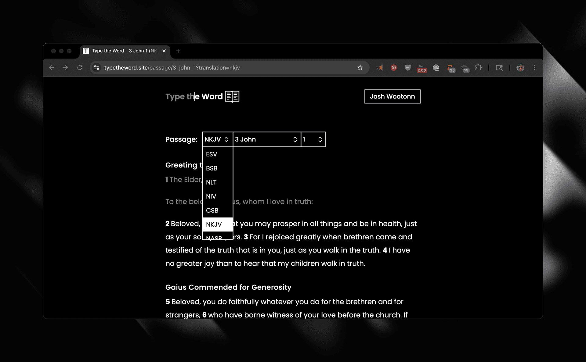 Screenshot of the translation selector