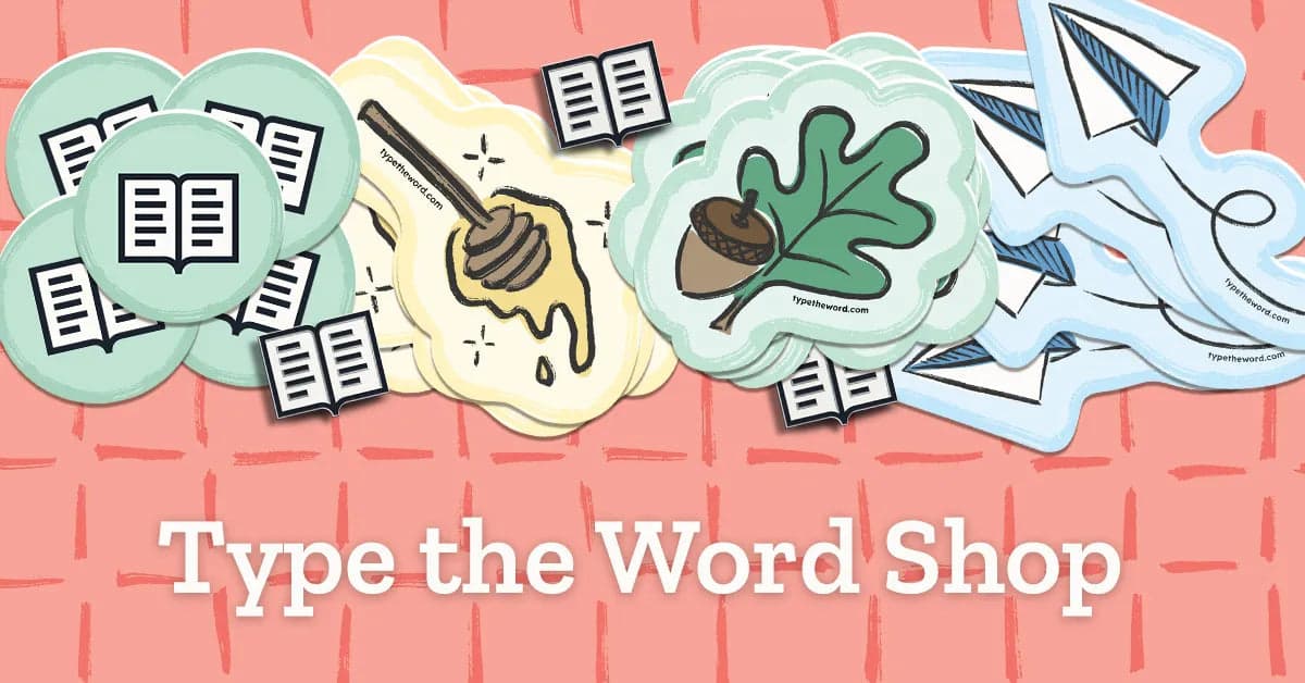 Type the Word stickers and enamel pins from the merch store