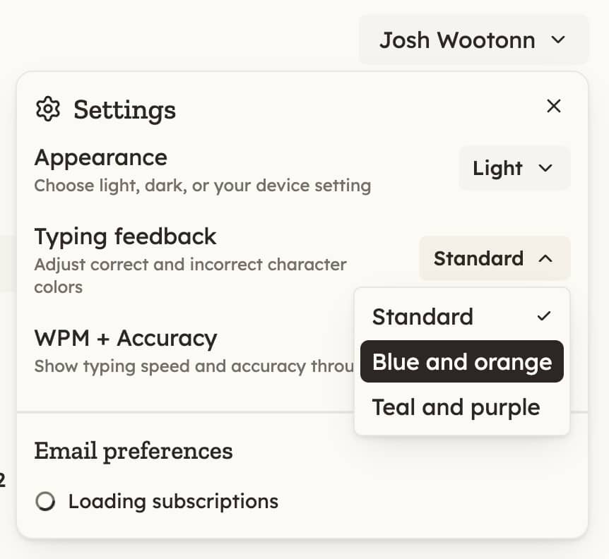 The Typing feedback setting for adjusting success and error colors