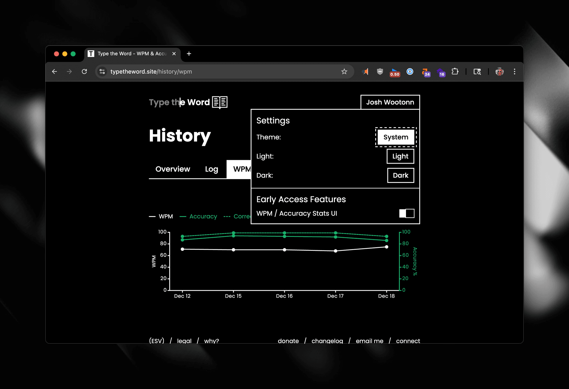 Screenshot of the new early access features section