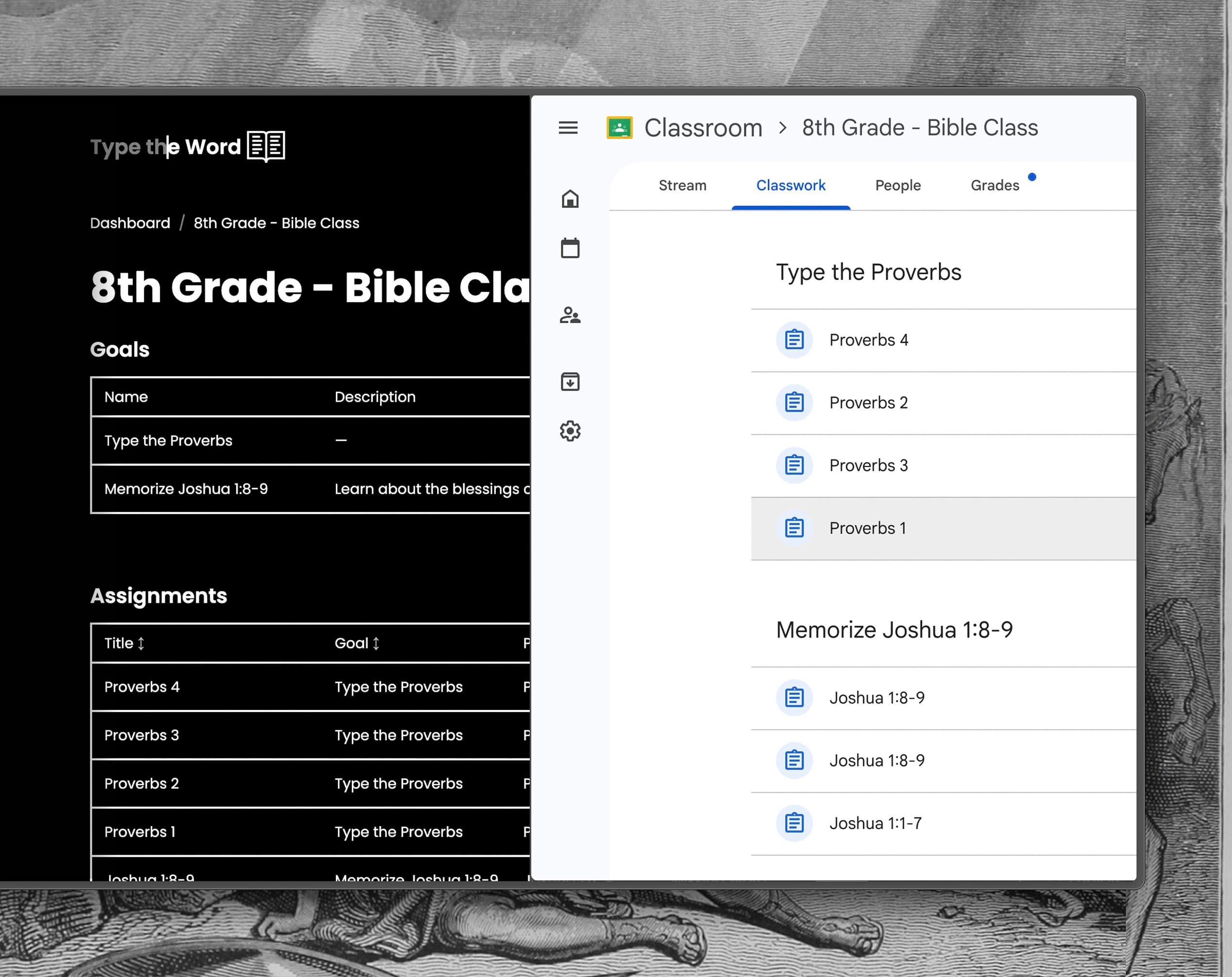 Google Classroom topic showing Type the Word assignments.