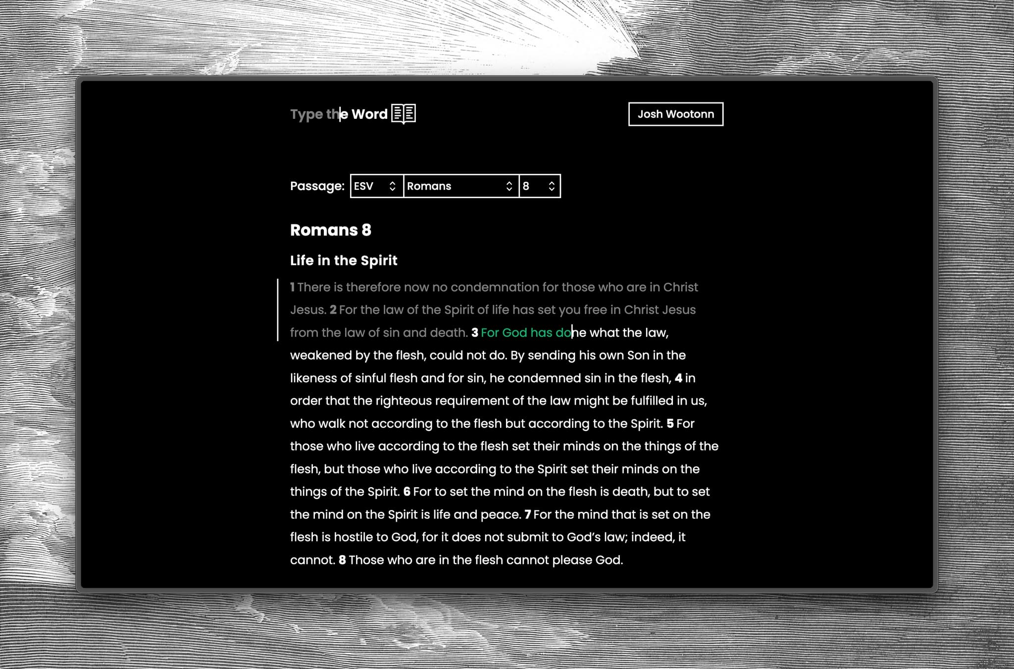Type the Word typing interface for typing Scripture online.