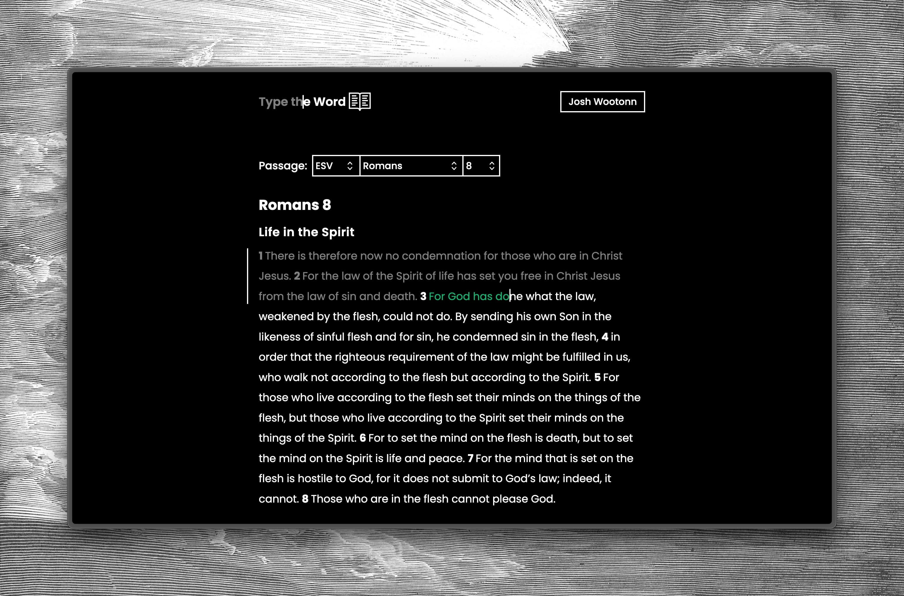 Type the Word typing interface for typing Scripture online.